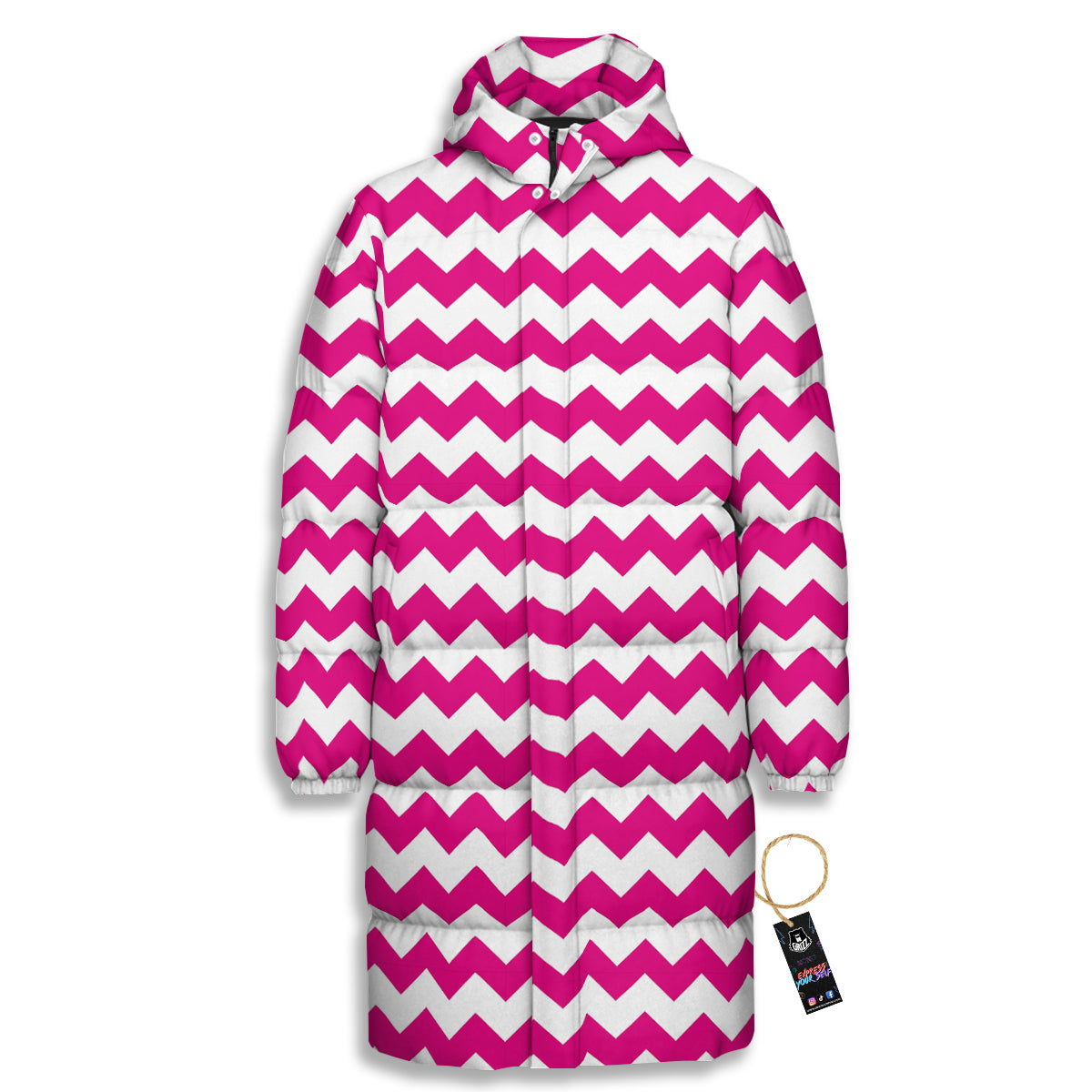 Zigzag Pink And White Print Pattern Long Down Jacket-grizzshop