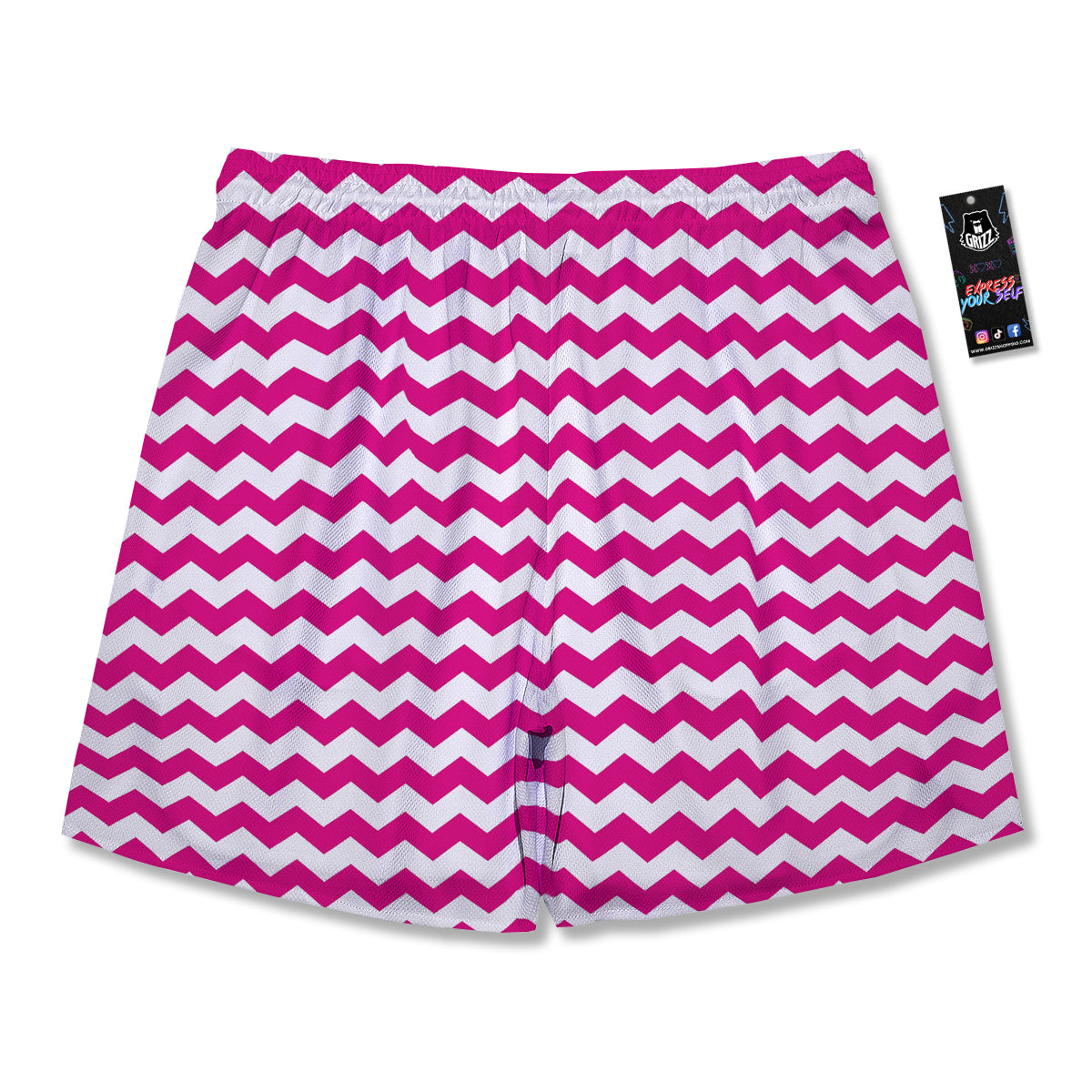 Zigzag Pink And White Print Pattern Men's Running Shorts-grizzshop
