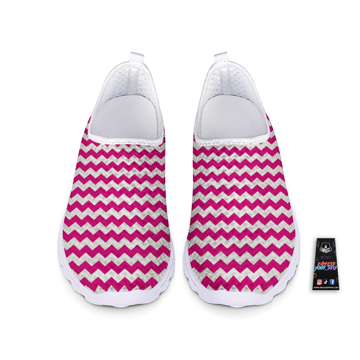Zigzag Pink And White Print Pattern Nurse Shoes-grizzshop