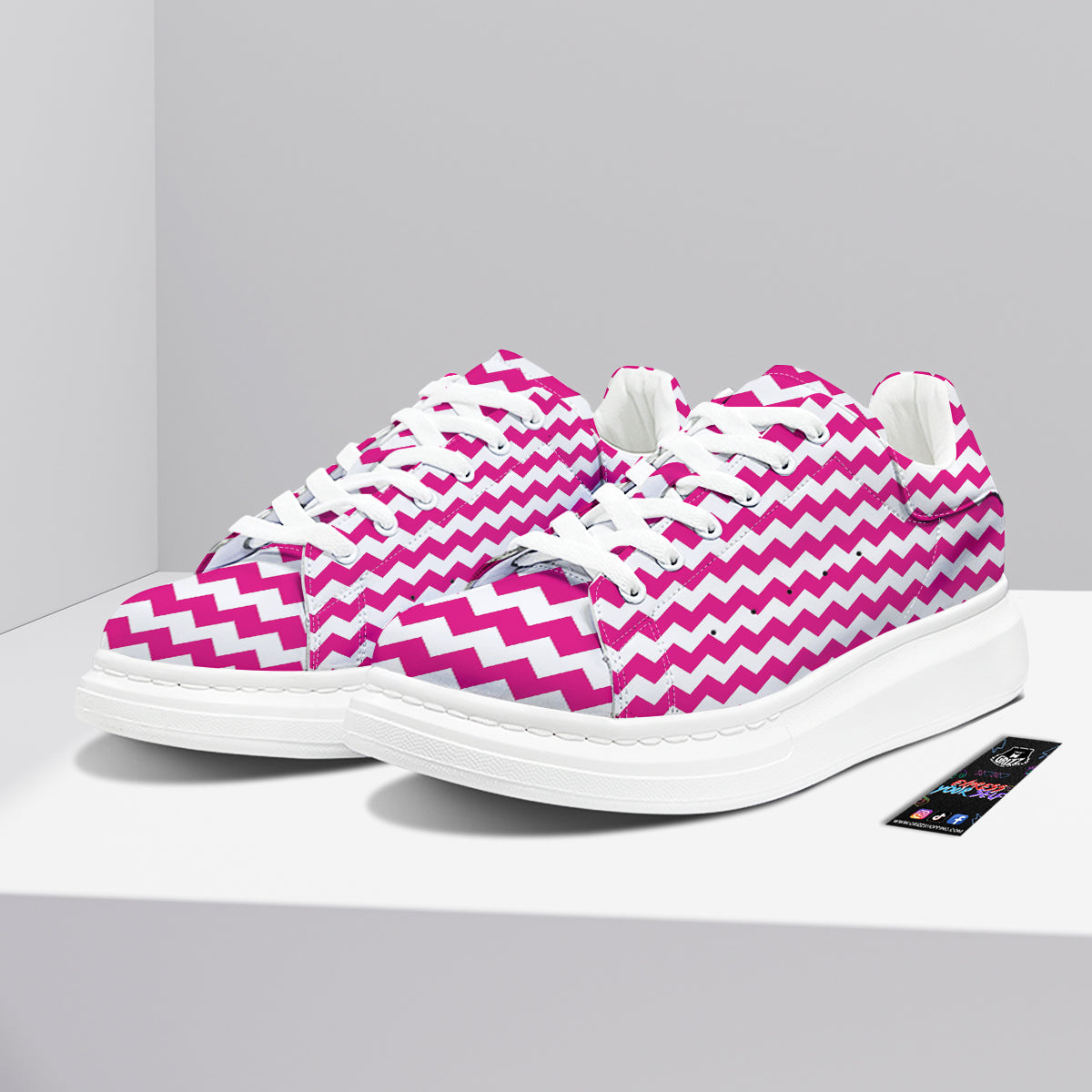 Zigzag Pink And White Print Pattern Platform Shoes-grizzshop