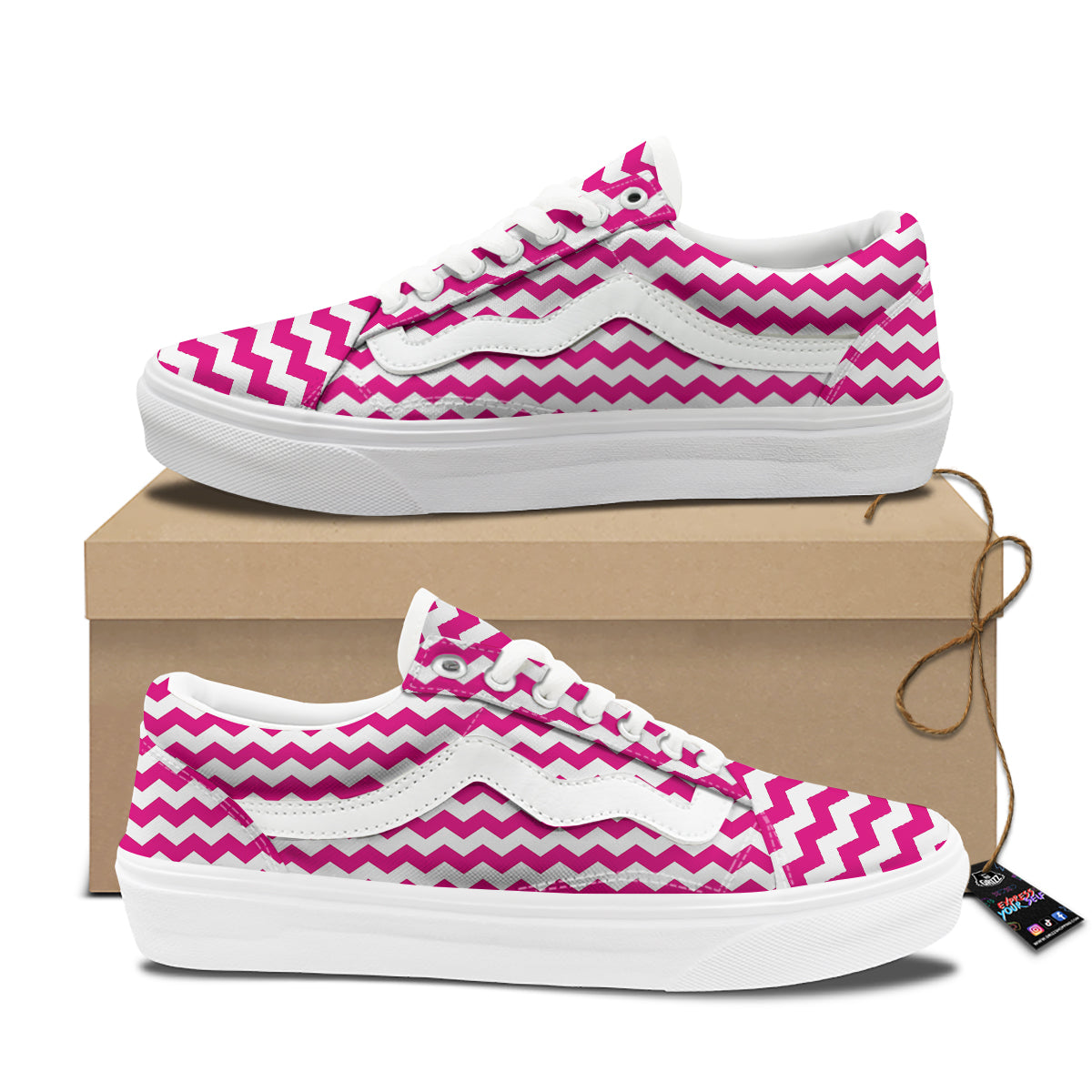 Zigzag Pink And White Print Pattern Skate Shoes-grizzshop