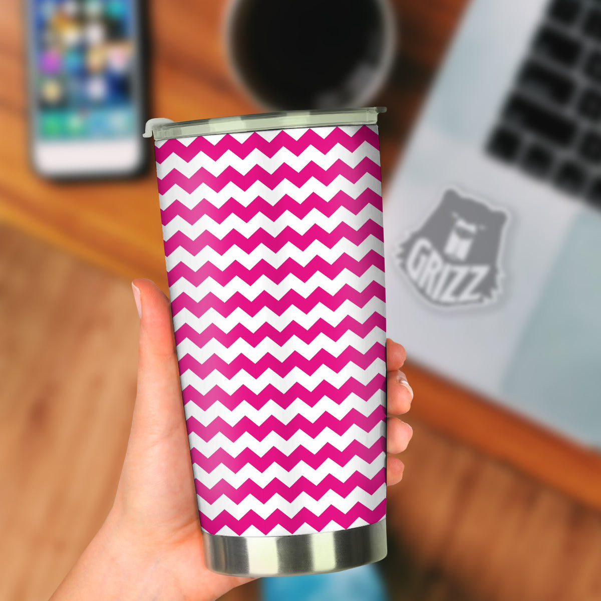 Zigzag Pink And White Print Pattern Tumbler-grizzshop