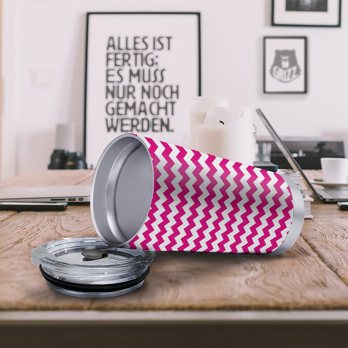 Zigzag Pink And White Print Pattern Tumbler-grizzshop