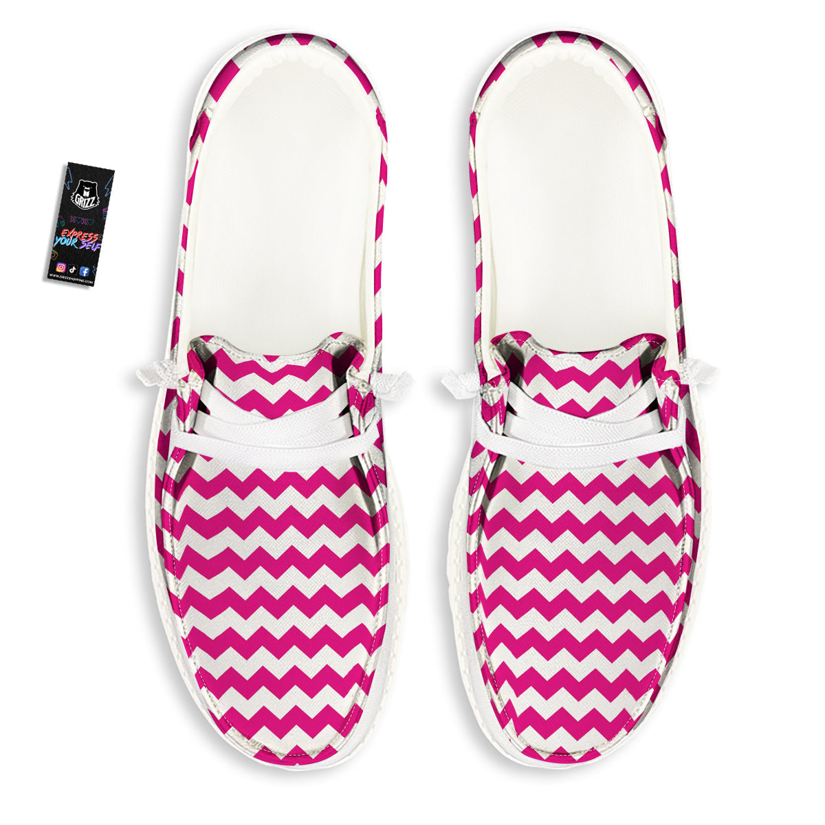 Zigzag Pink And White Print Pattern White Loafers-grizzshop