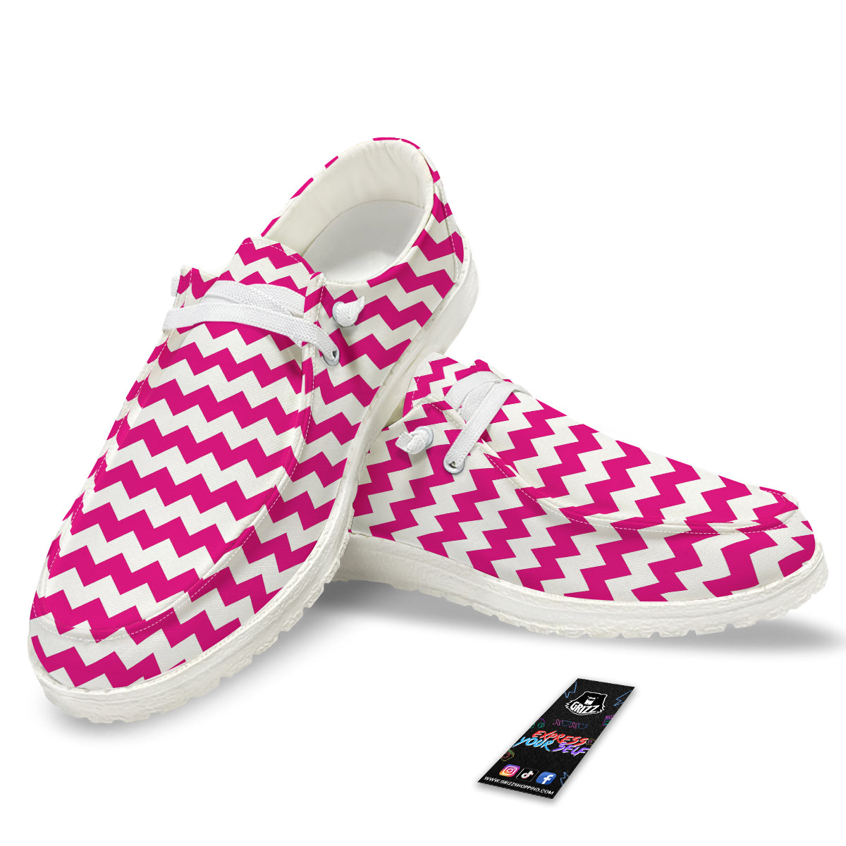 Zigzag Pink And White Print Pattern White Loafers-grizzshop