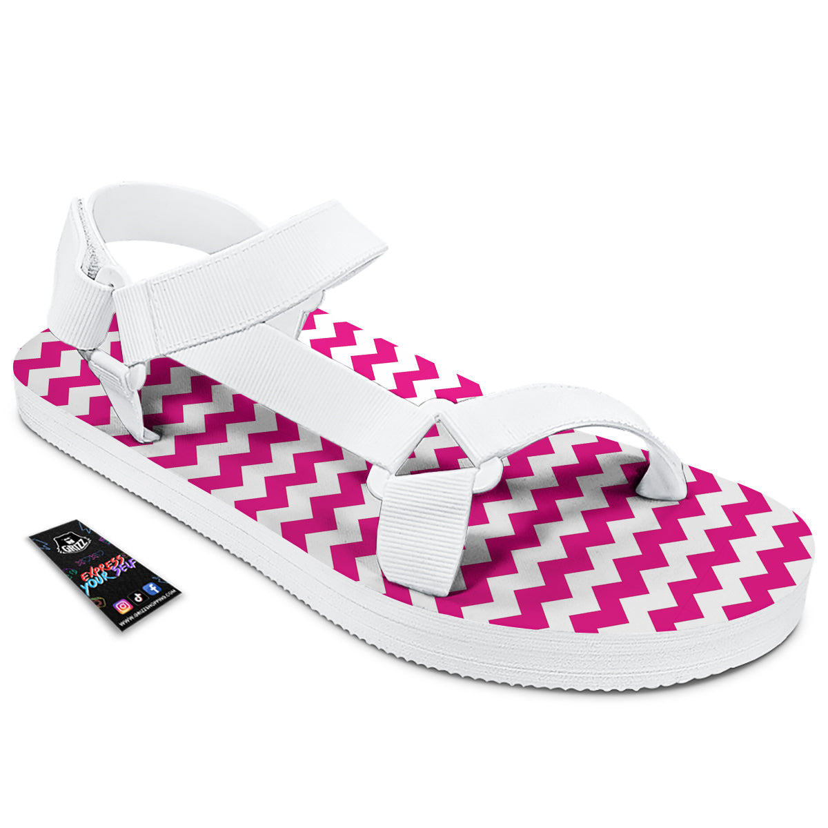 Zigzag Pink And White Print Pattern White Open Toe Sandals-grizzshop