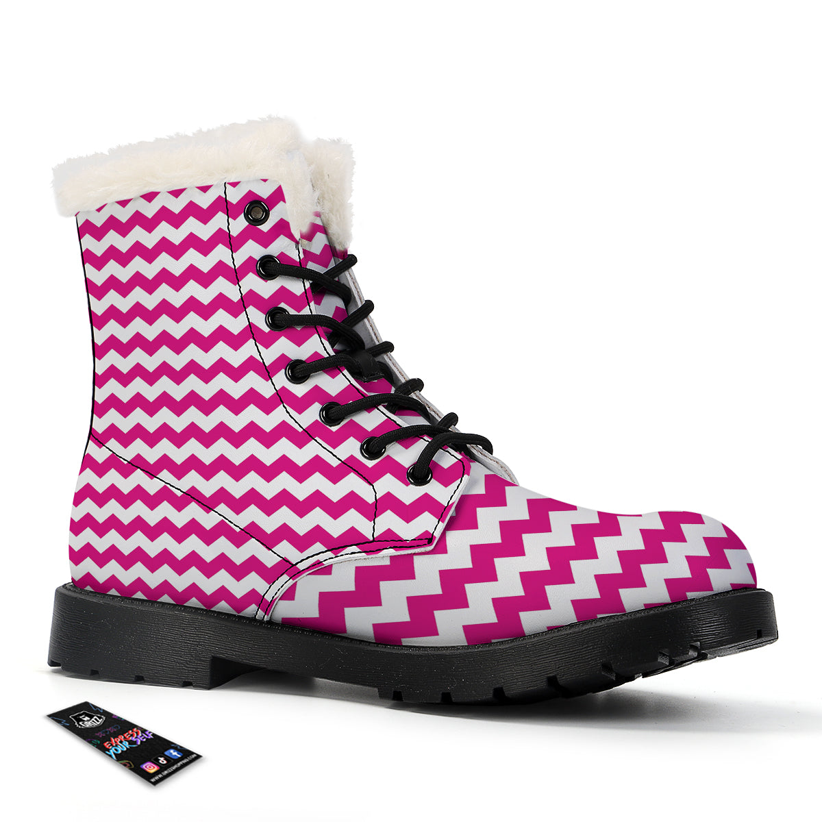 Zigzag Pink And White Print Pattern Winter Boots-grizzshop