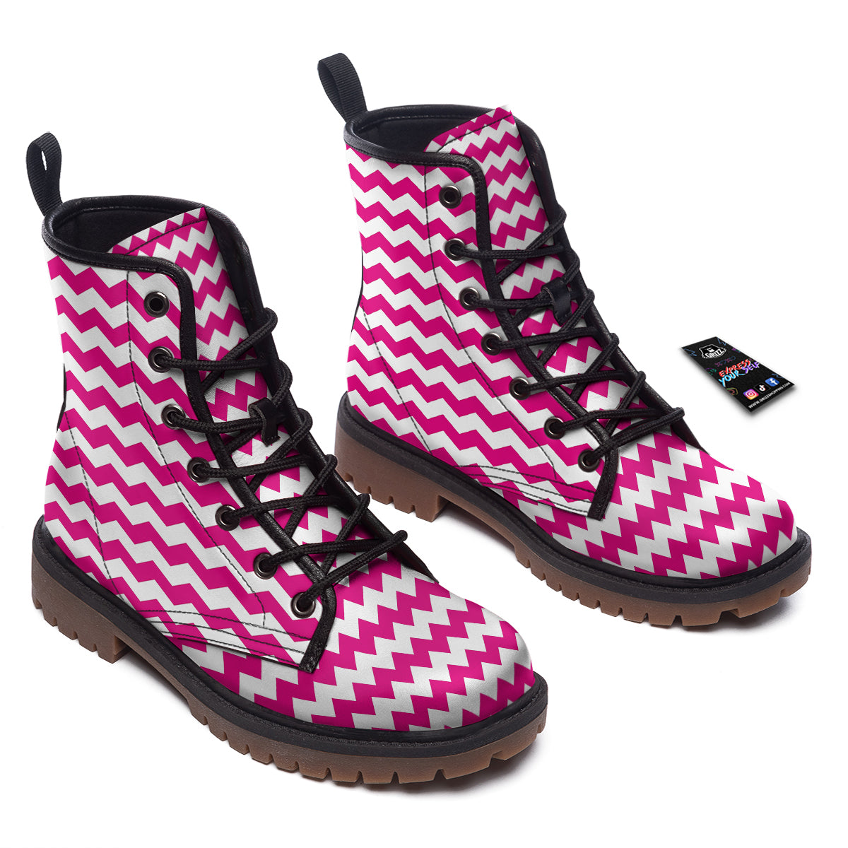 Zigzag Pink And White Print Pattern Work Boots-grizzshop