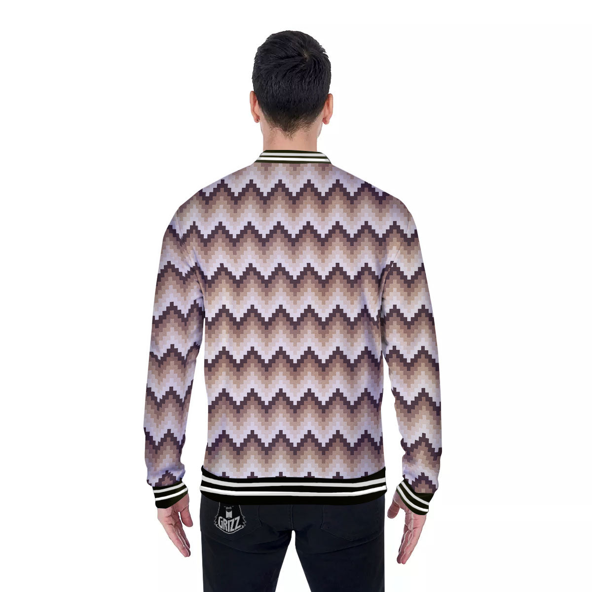 Zigzag Pixel Print Pattern Baseball Jacket-grizzshop