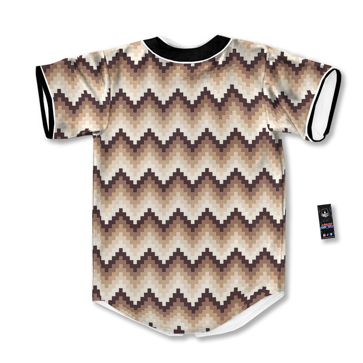 Zigzag Pixel Print Pattern Baseball Jersey-grizzshop