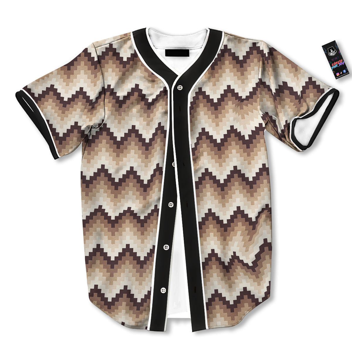 Zigzag Pixel Print Pattern Baseball Jersey-grizzshop