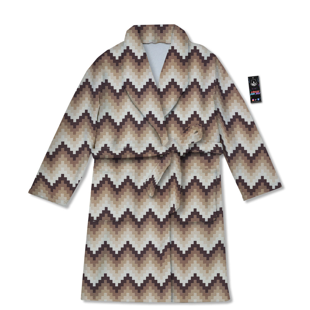 Zigzag Pixel Print Pattern Bathrobe-grizzshop