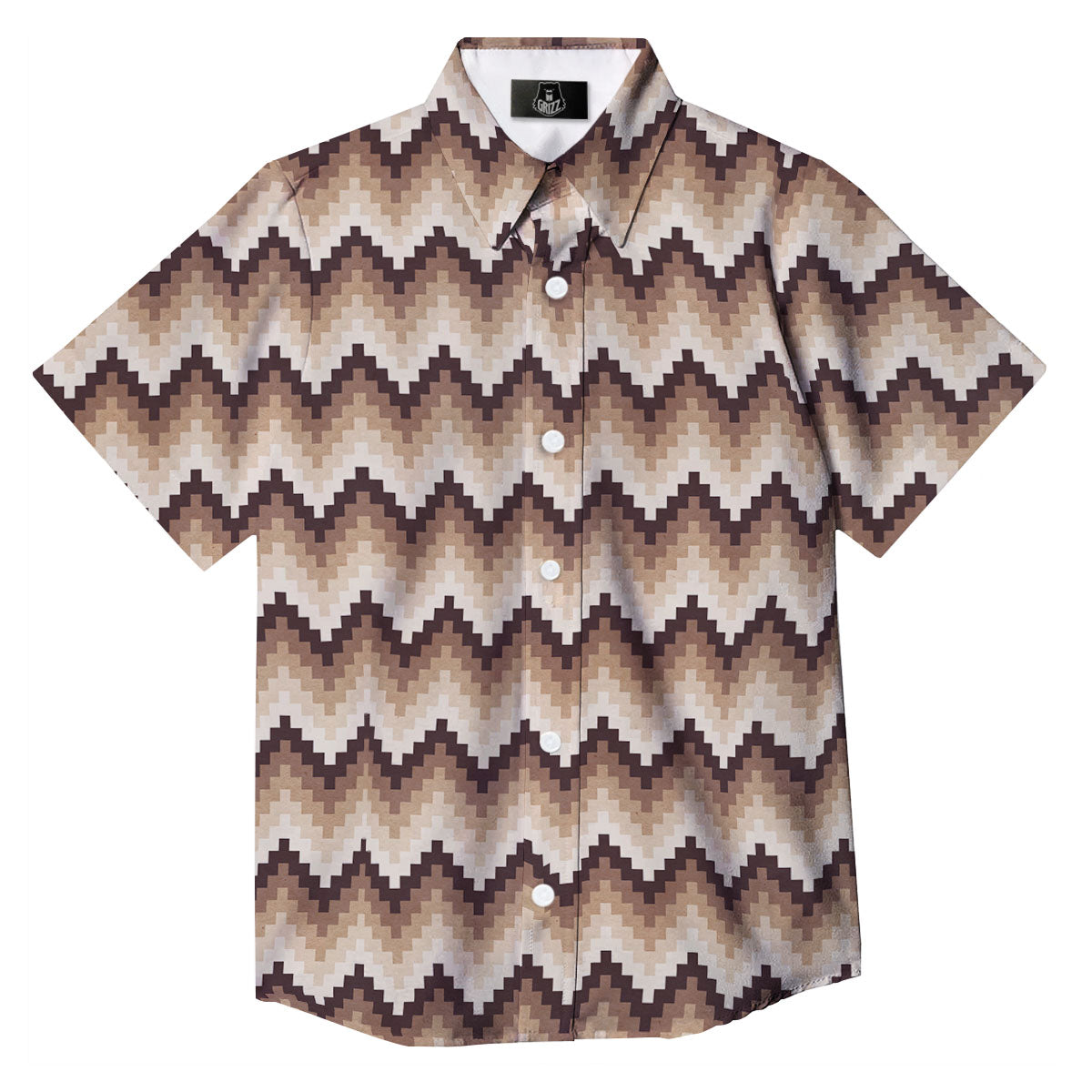 Zigzag Pixel Print Pattern Button Up Shirt-grizzshop