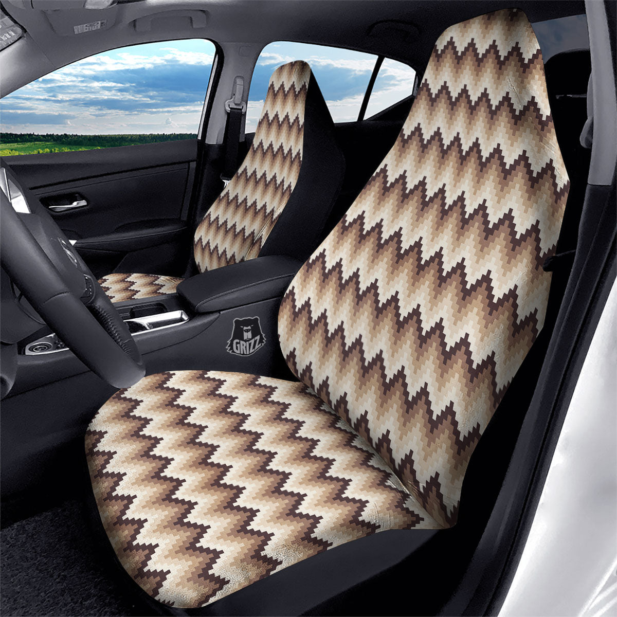 Zigzag Pixel Print Pattern Car Seat Covers-grizzshop