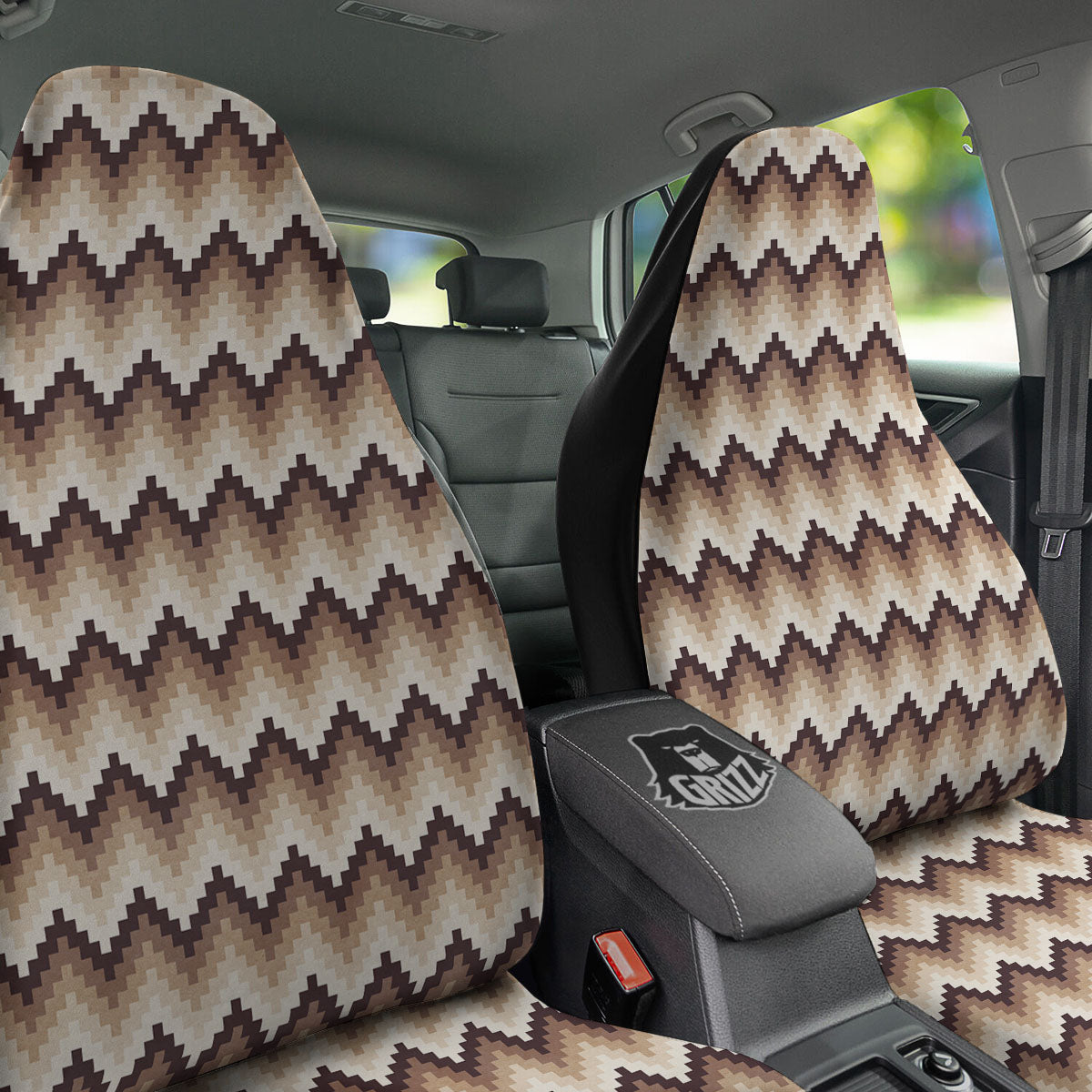 Zigzag Pixel Print Pattern Car Seat Covers-grizzshop