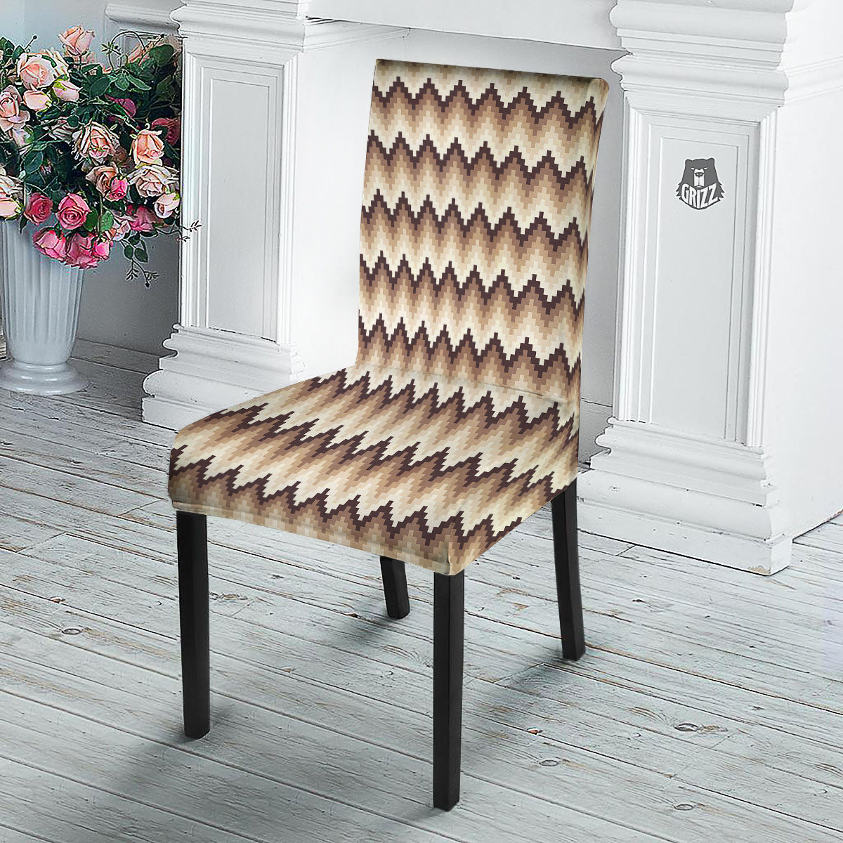 Zigzag Pixel Print Pattern Dining Chair Slipcover-grizzshop