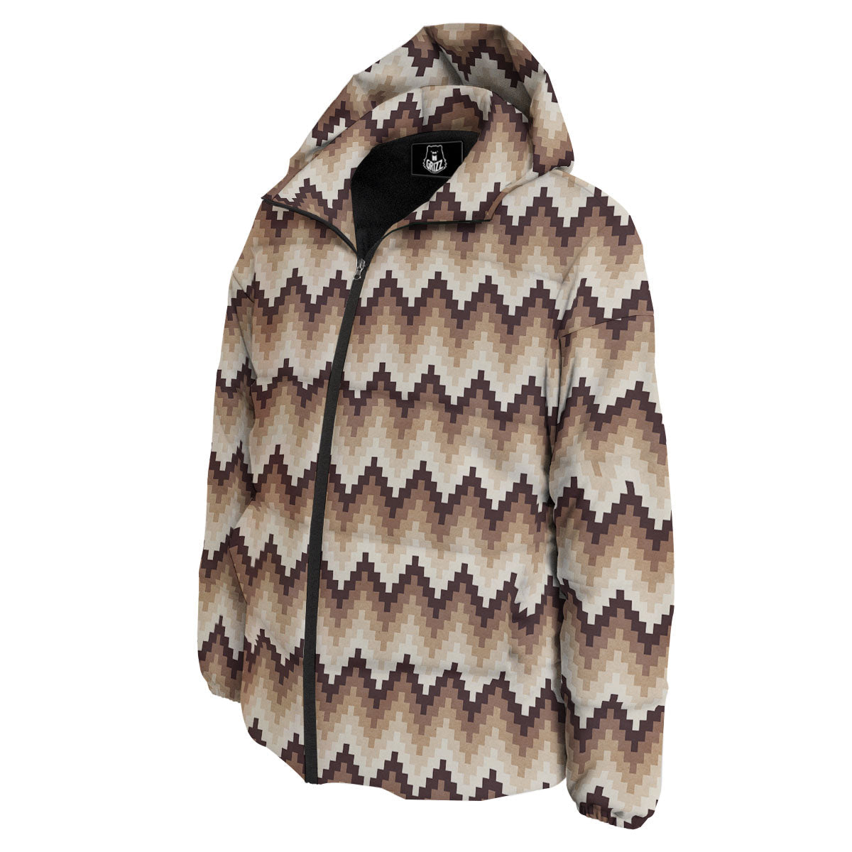 Zigzag Pixel Print Pattern Down Jacket-grizzshop