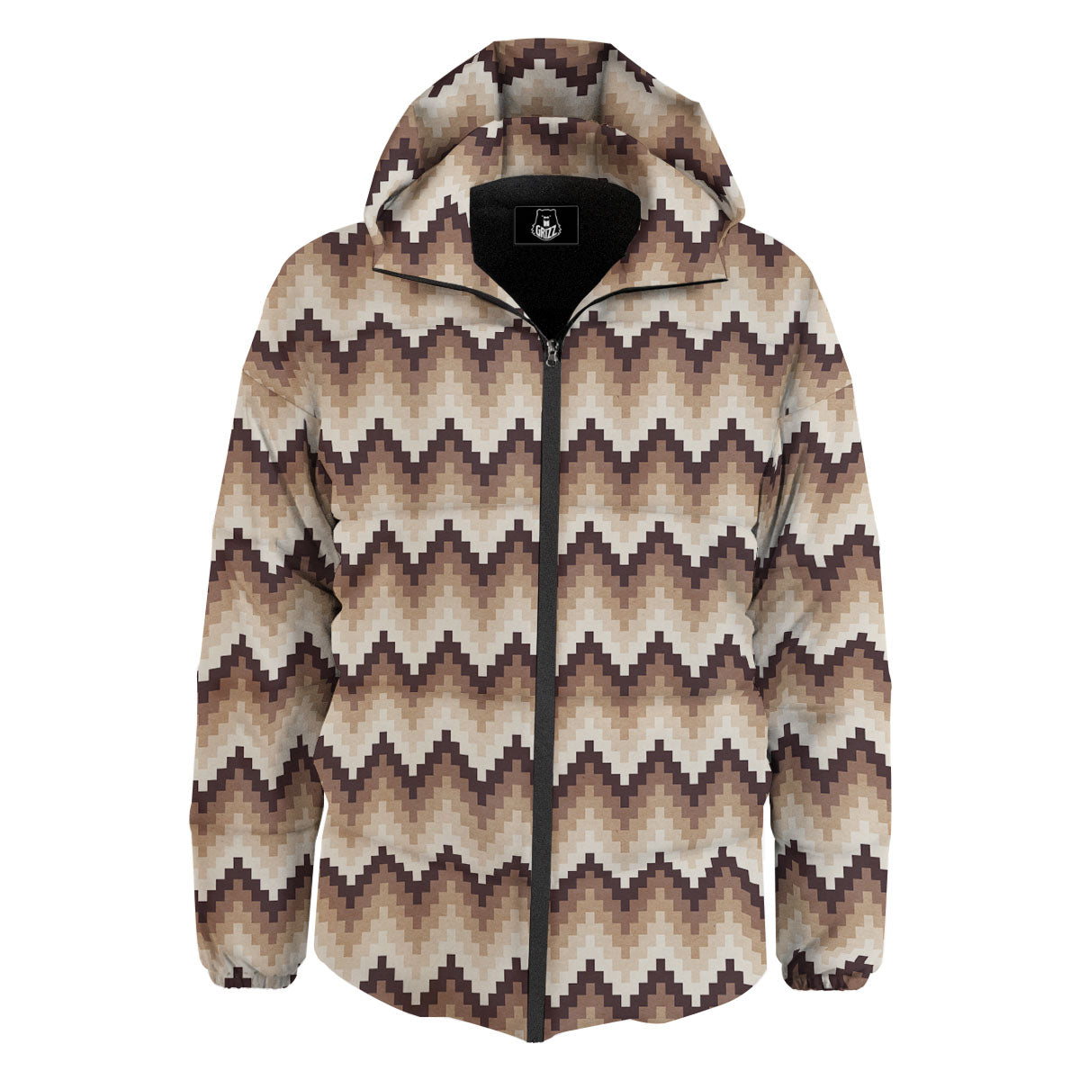 Zigzag Pixel Print Pattern Down Jacket-grizzshop