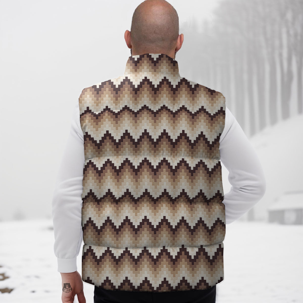 Zigzag Pixel Print Pattern Down Vest-grizzshop