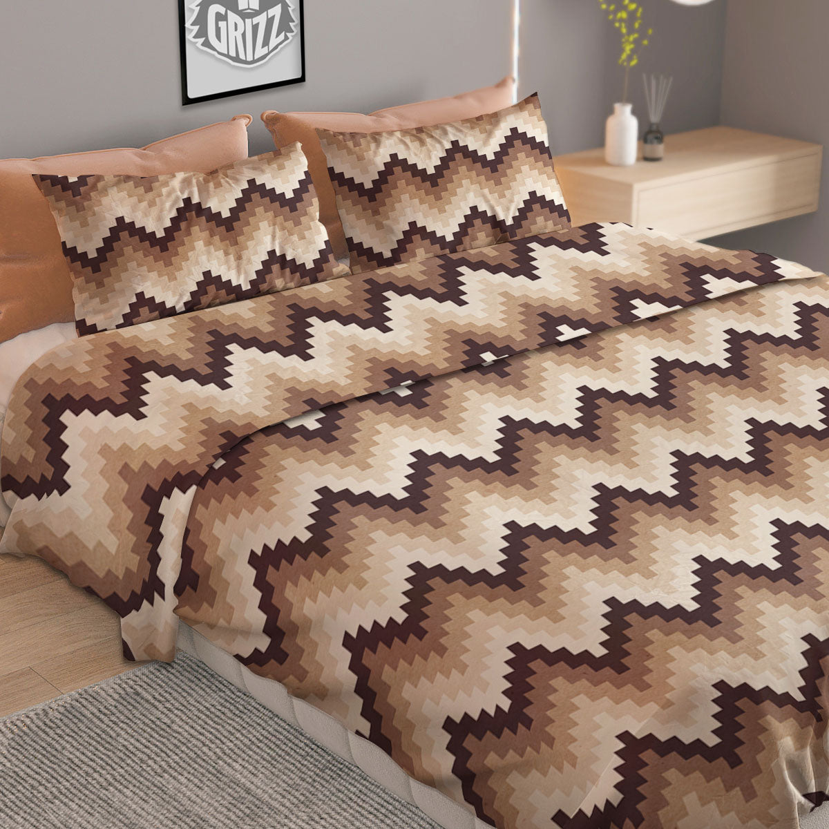 Zigzag Pixel Print Pattern Duvet Cover Bedding Set