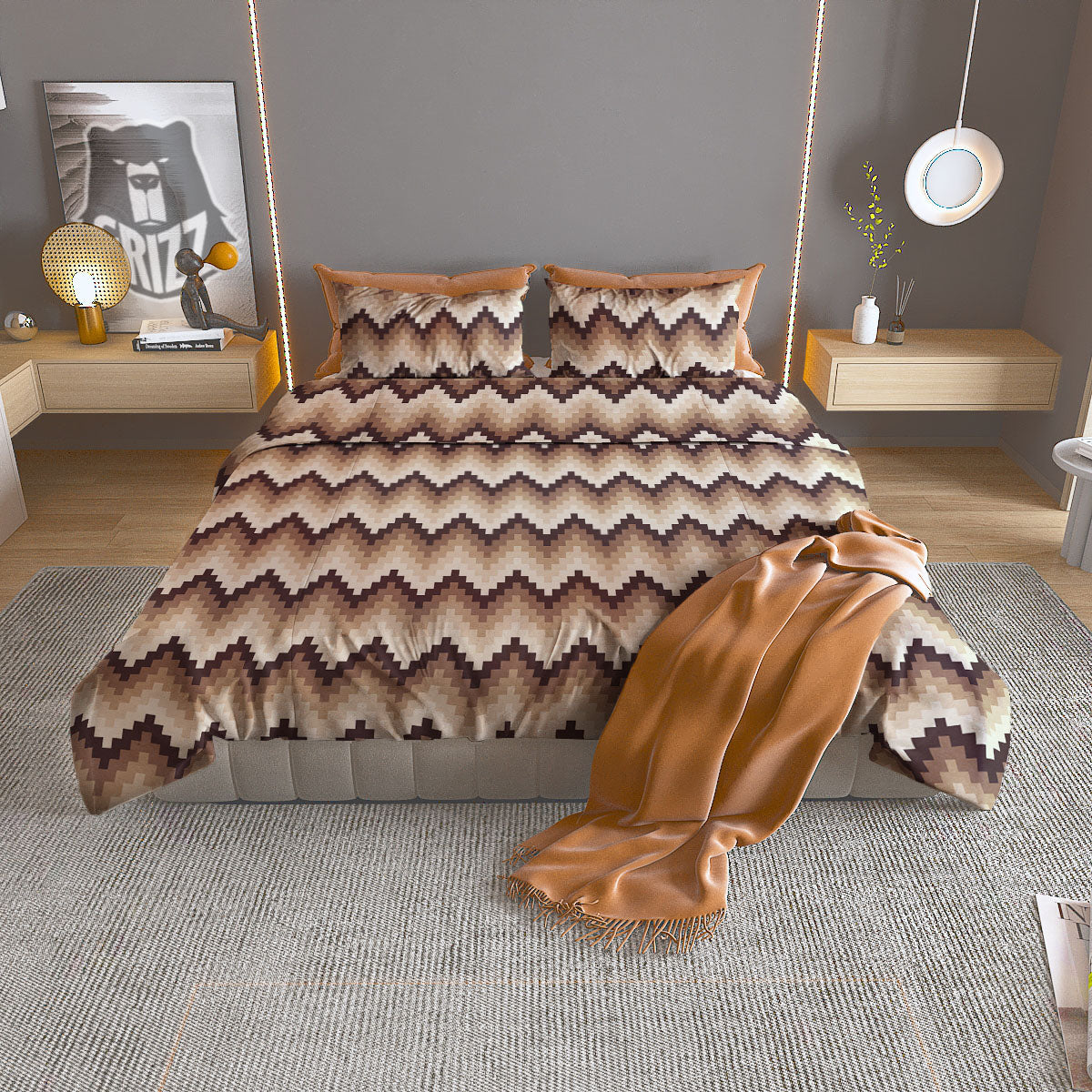 Zigzag Pixel Print Pattern Duvet Cover Bedding Set