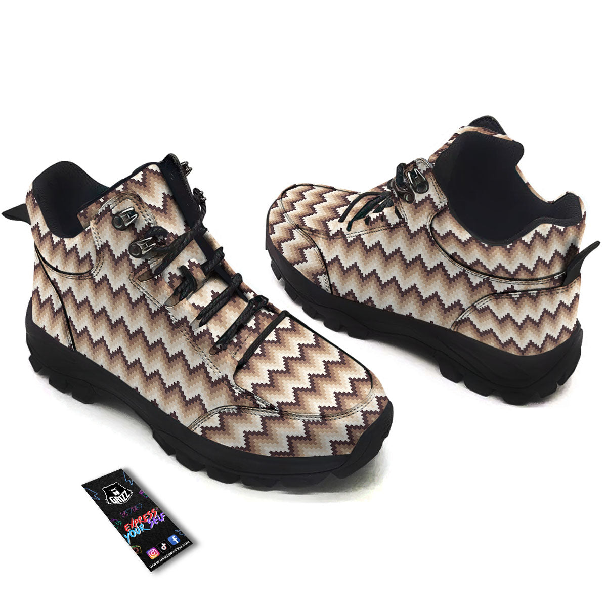 Zigzag Pixel Print Pattern Hiking Shoes-grizzshop