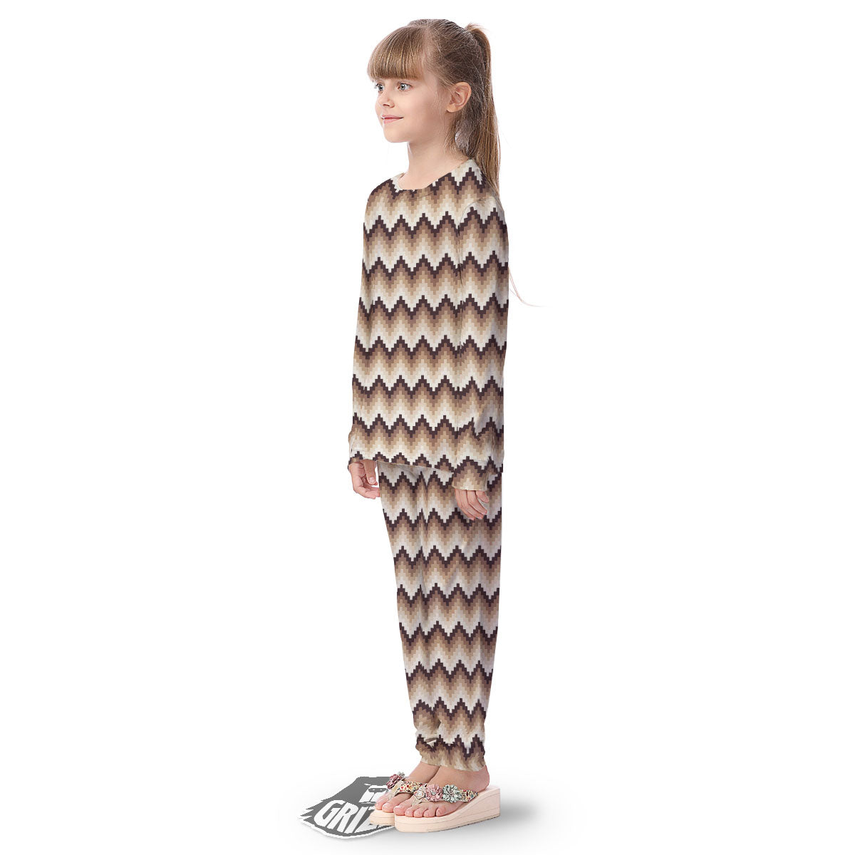 Zigzag Pixel Print Pattern Kid's Pajamas-grizzshop