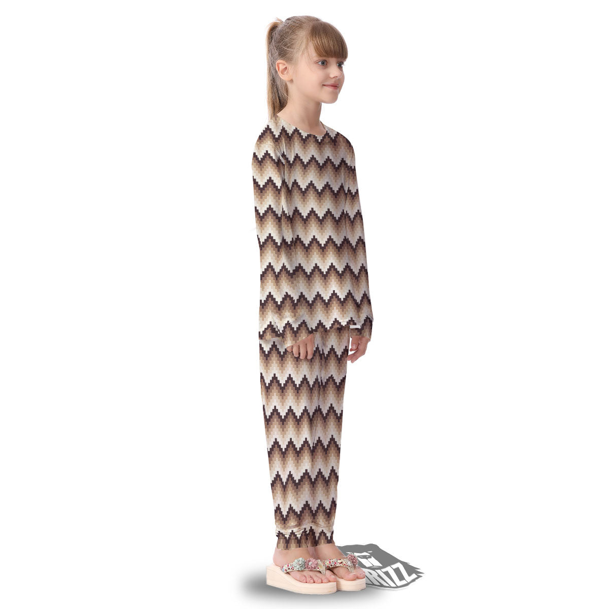 Zigzag Pixel Print Pattern Kid's Pajamas-grizzshop