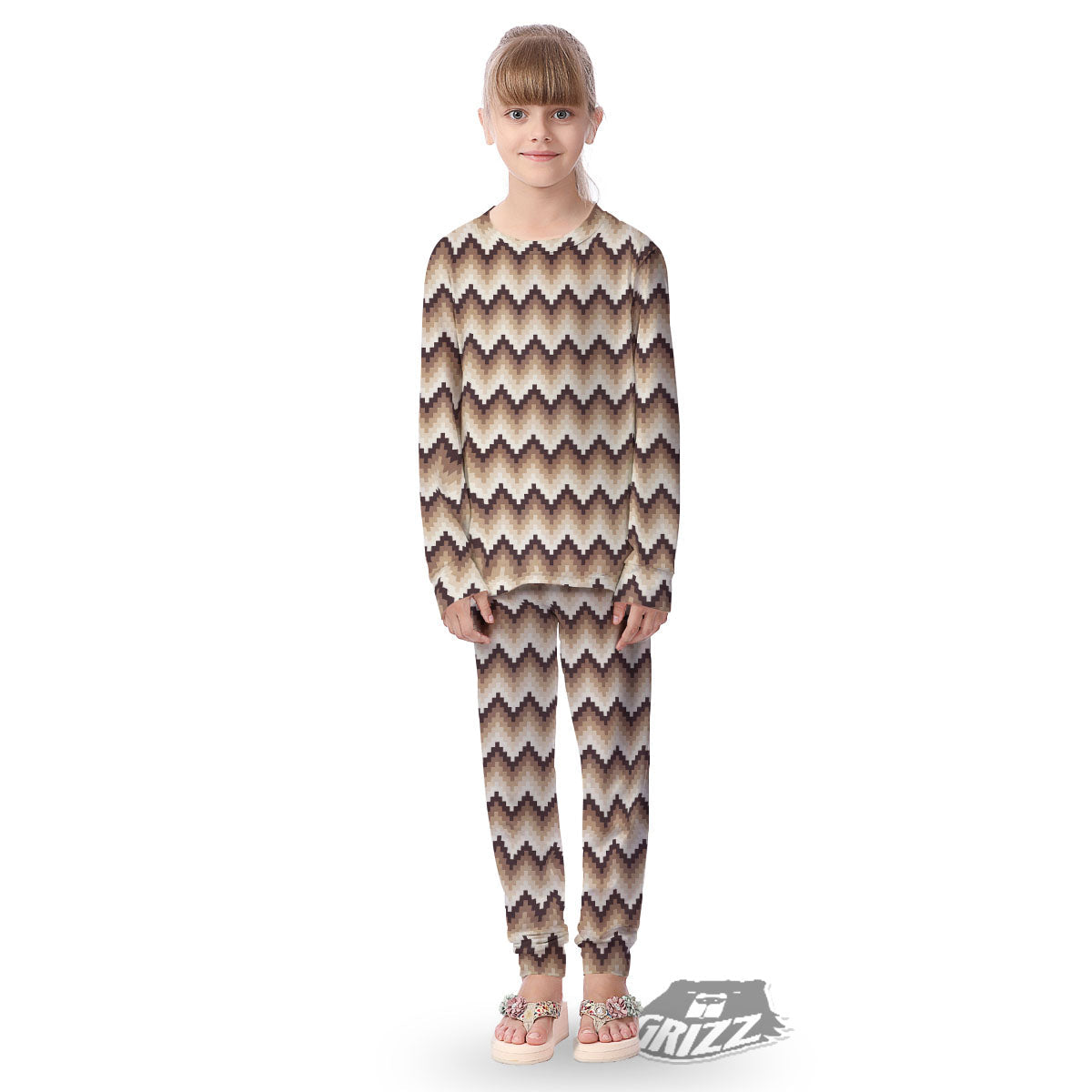 Zigzag Pixel Print Pattern Kid's Pajamas-grizzshop