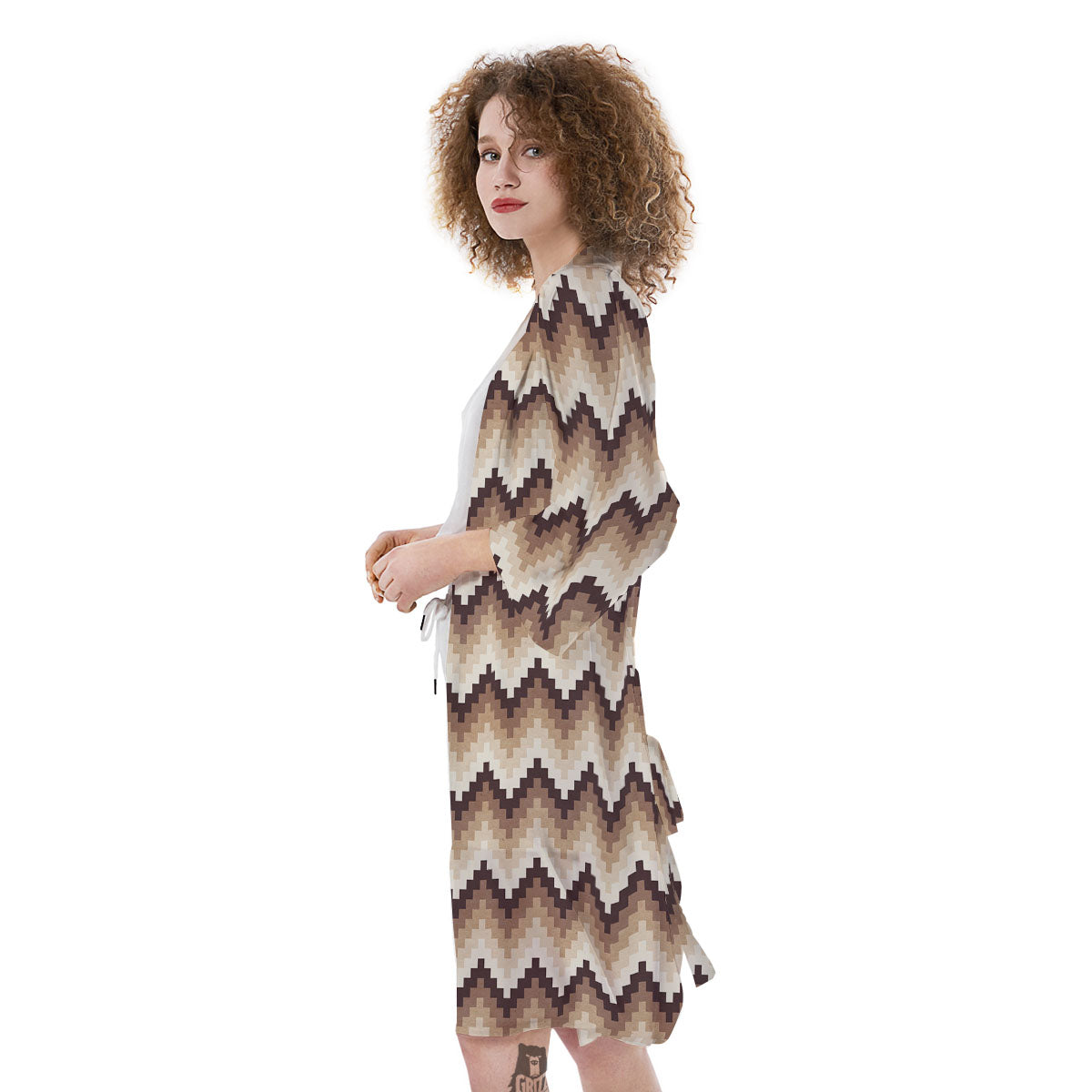 Zigzag Pixel Print Pattern Kimono-grizzshop