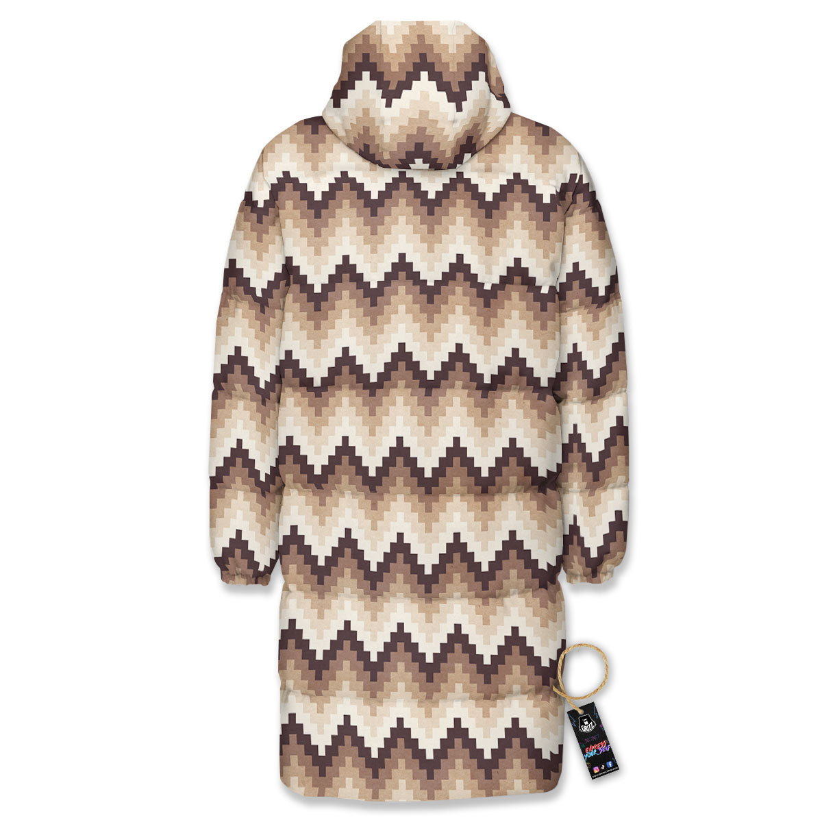 Zigzag Pixel Print Pattern Long Down Jacket-grizzshop