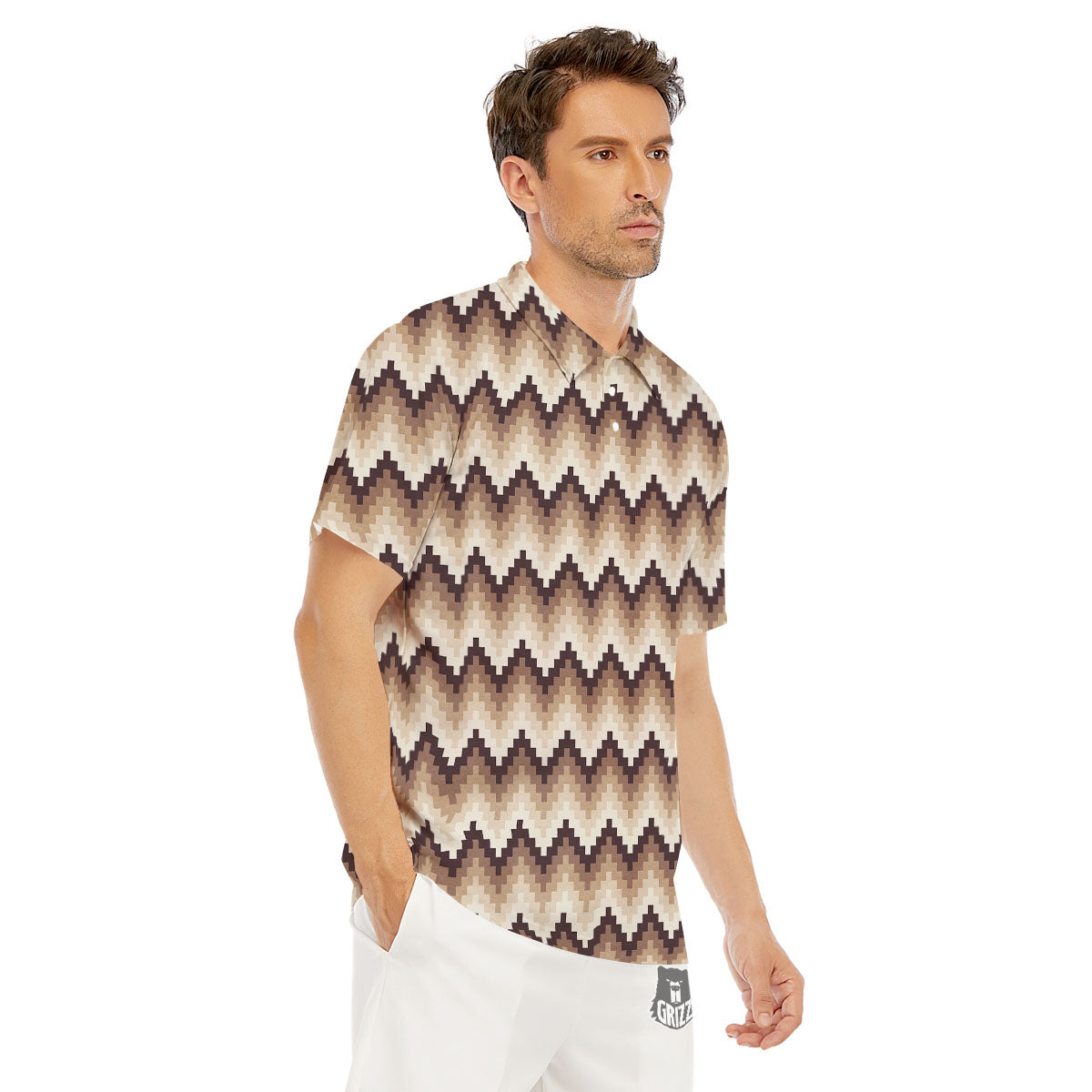 Zigzag Pixel Print Pattern Men's Golf Shirts-grizzshop