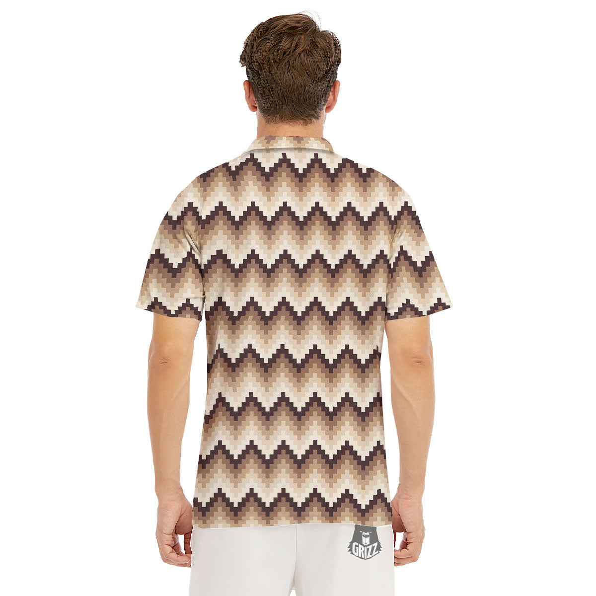 Zigzag Pixel Print Pattern Men's Golf Shirts-grizzshop
