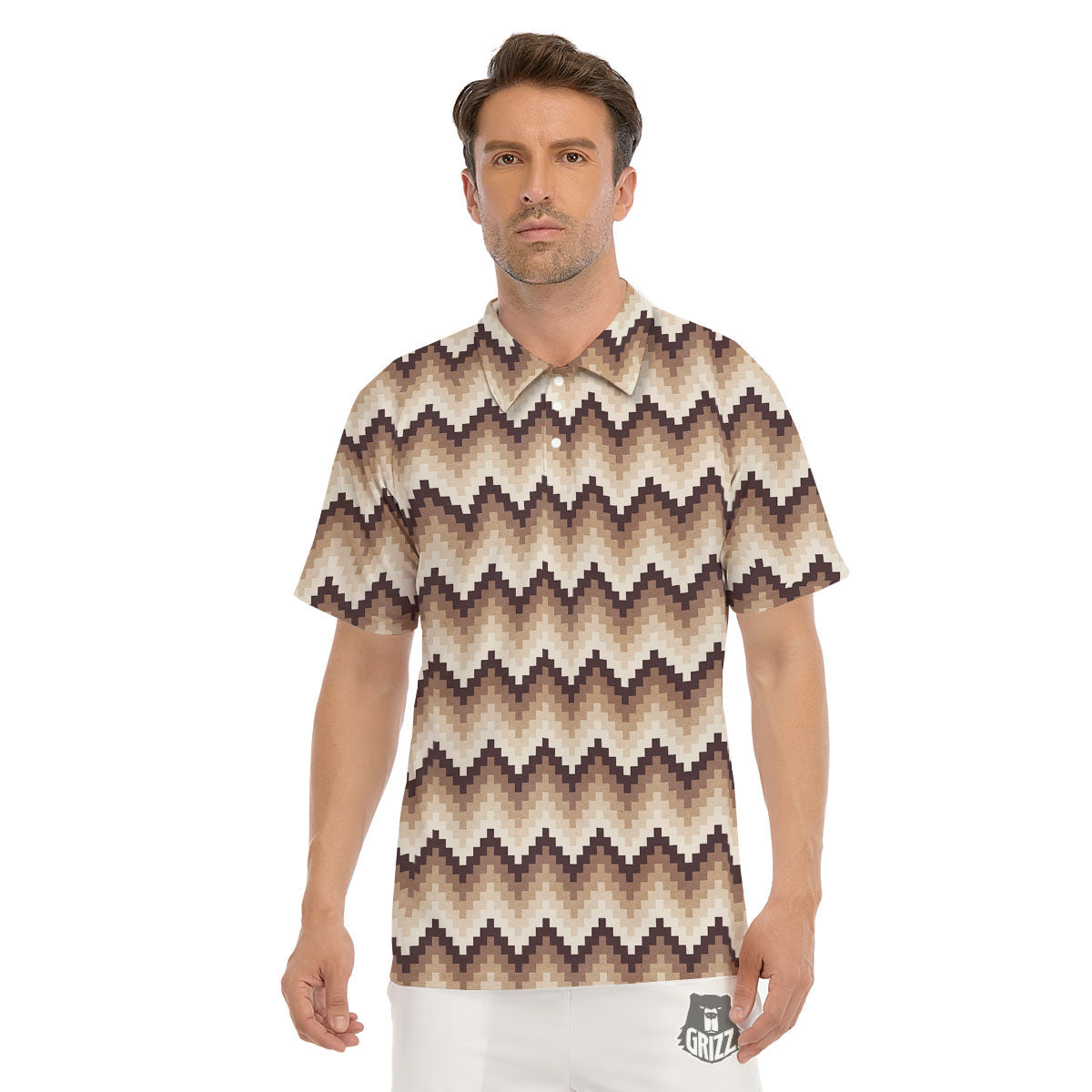 Zigzag Pixel Print Pattern Men's Golf Shirts-grizzshop