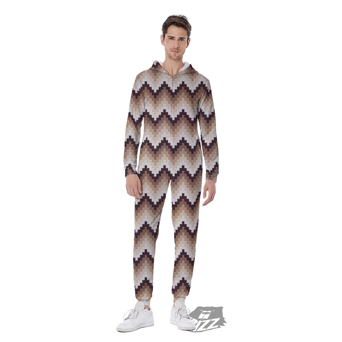 Zigzag Pixel Print Pattern Men's Jumpsuit-grizzshop