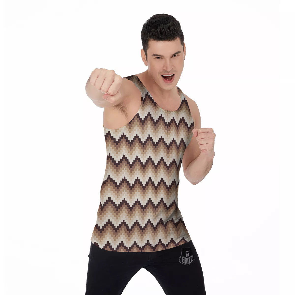 Zigzag Pixel Print Pattern Men's Tank Top-grizzshop