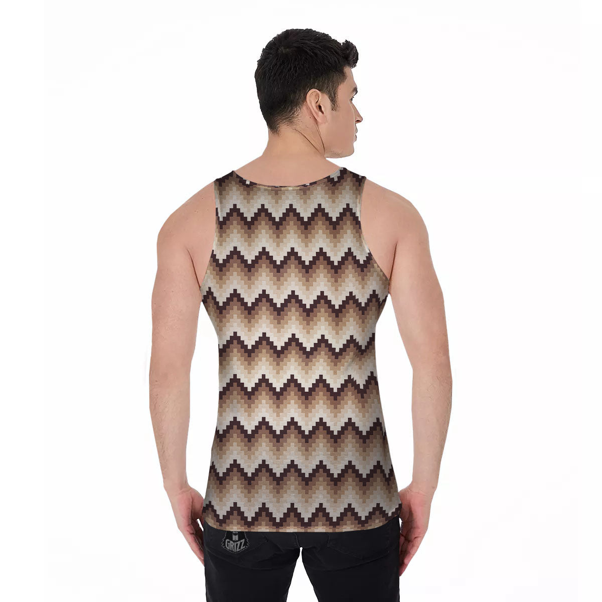 Zigzag Pixel Print Pattern Men's Tank Top-grizzshop