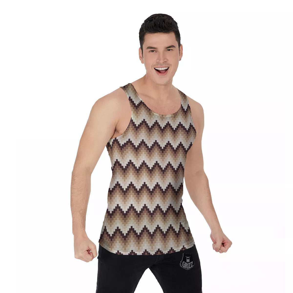 Zigzag Pixel Print Pattern Men's Tank Top-grizzshop