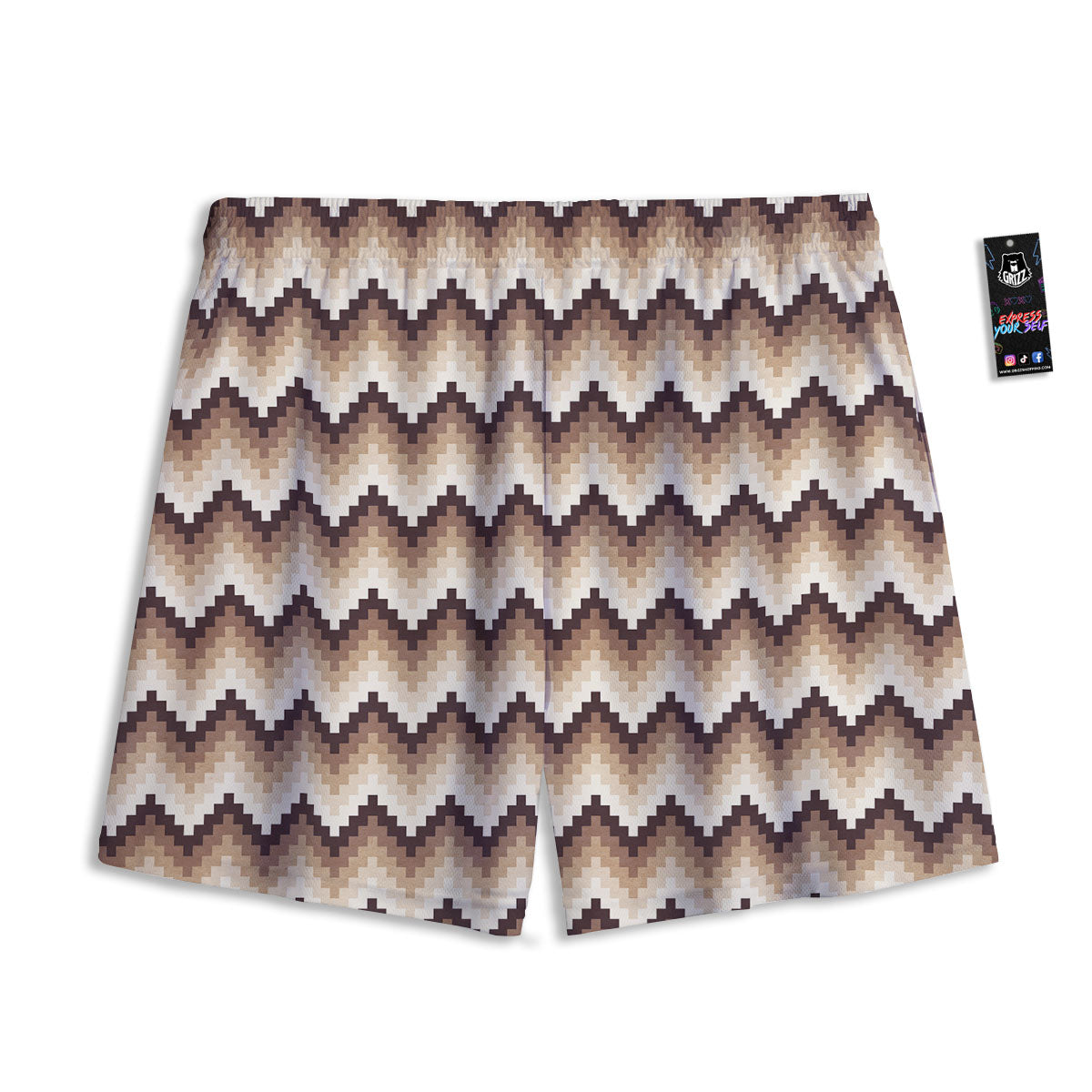 Zigzag Pixel Print Pattern Mesh Shorts-grizzshop