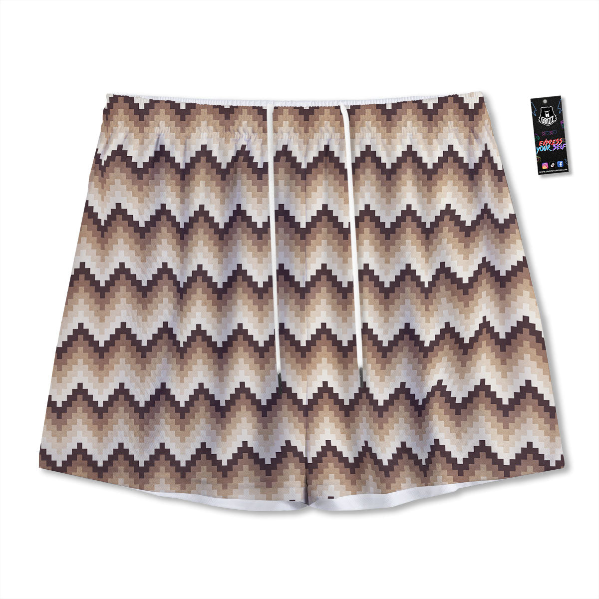 Zigzag Pixel Print Pattern Mesh Shorts-grizzshop