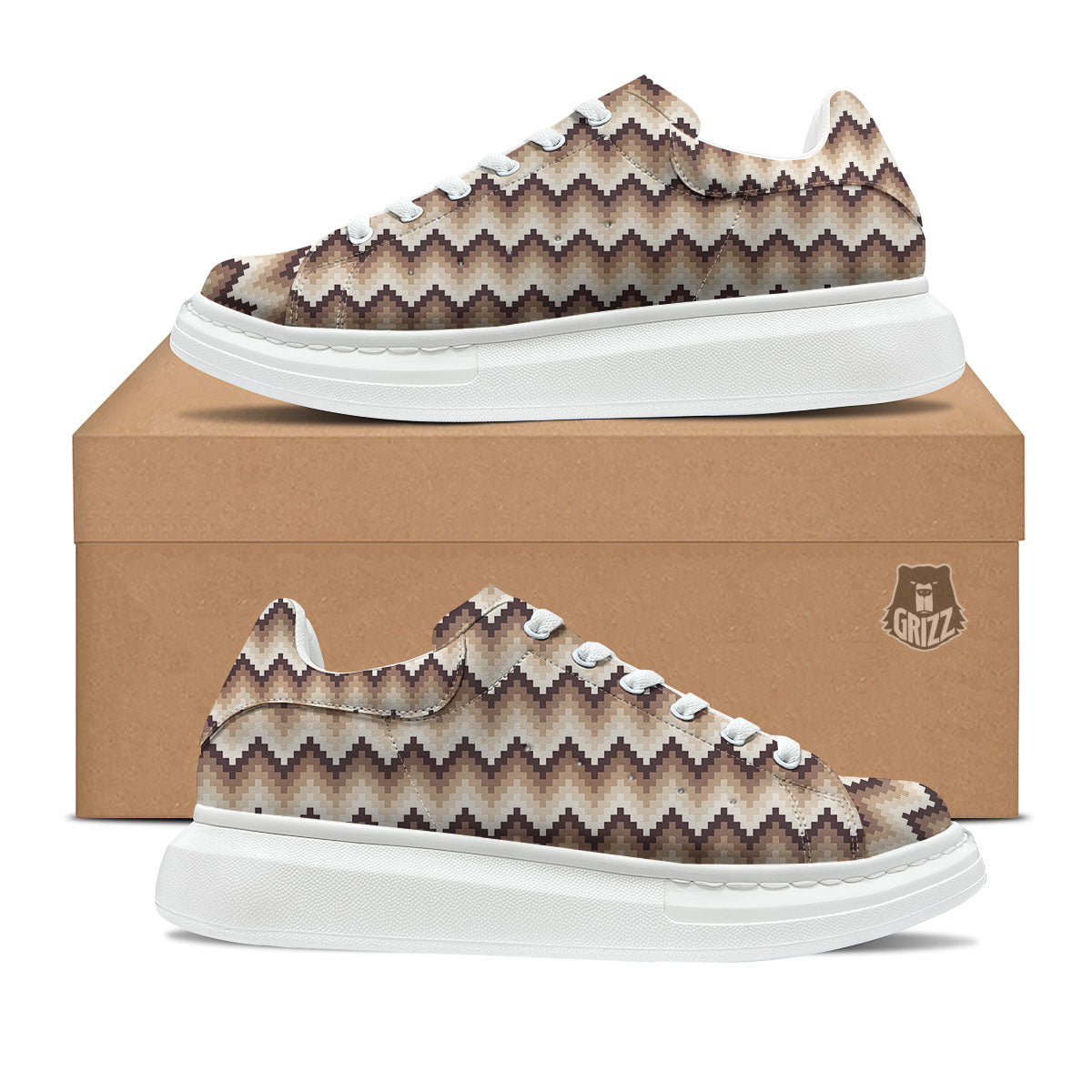 Zigzag Pixel Print Pattern Platform Shoes-grizzshop