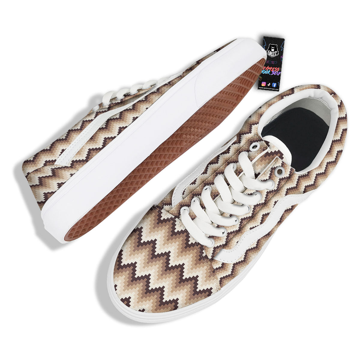 Zigzag Pixel Print Pattern Skate Shoes-grizzshop