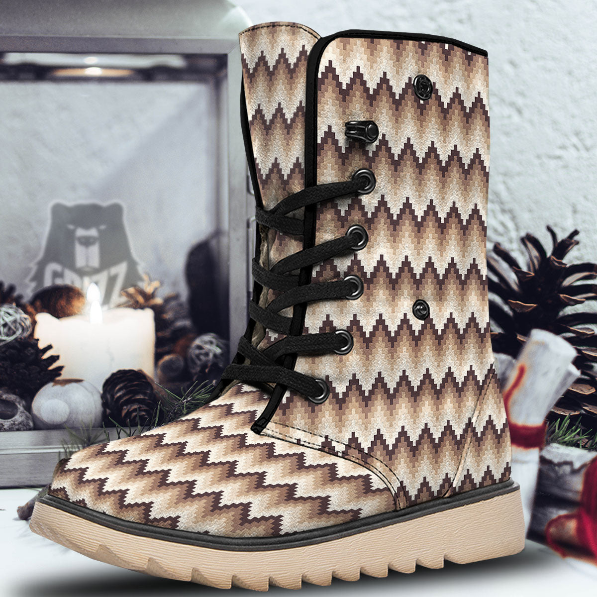 Zigzag Pixel Print Pattern Snow Boots-grizzshop