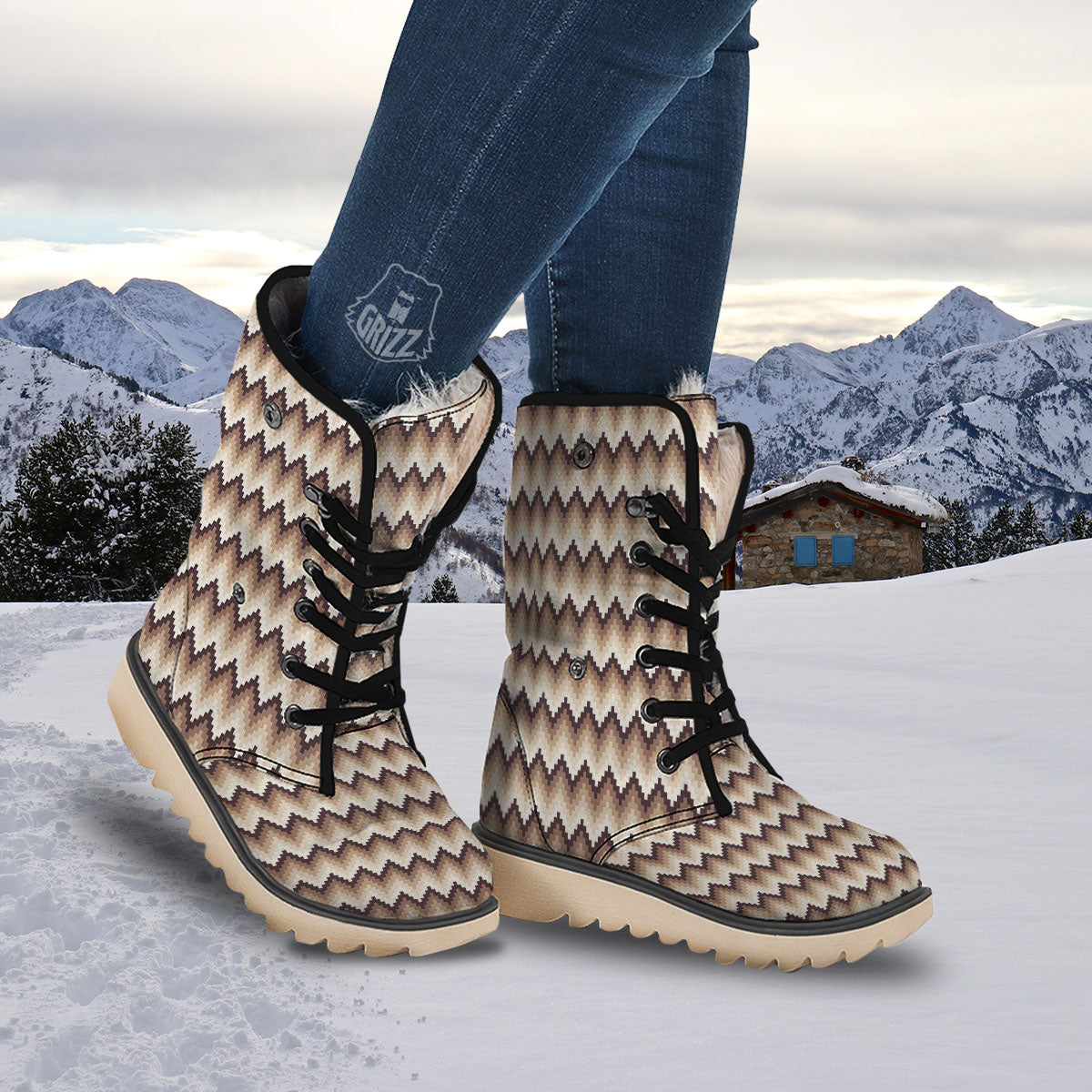 Zigzag Pixel Print Pattern Snow Boots-grizzshop