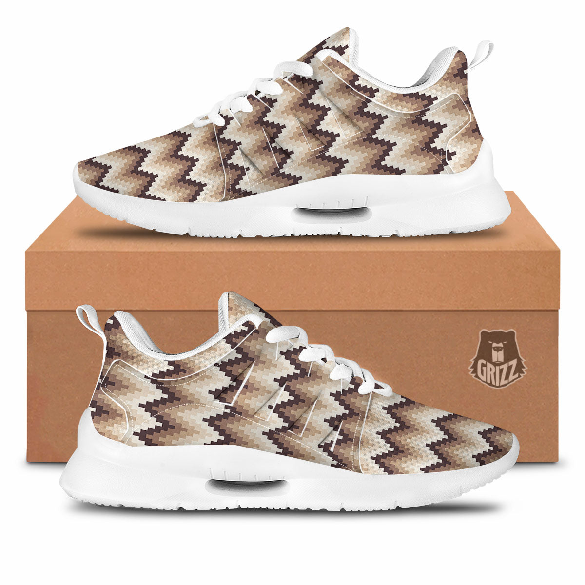 Zigzag Pixel Print Pattern Tennis Shoes-grizzshop