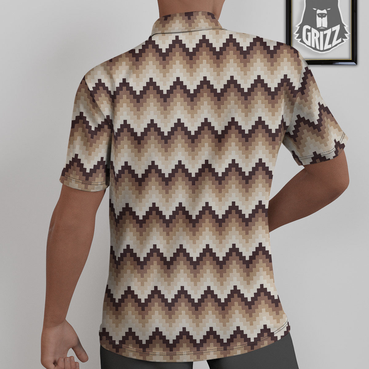 Zigzag Pixel Print Pattern Untucked Shirts-grizzshop