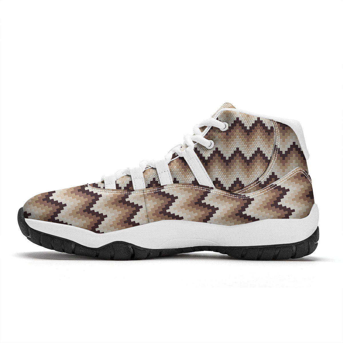 Zigzag Pixel Print Pattern White Bball Shoes-grizzshop