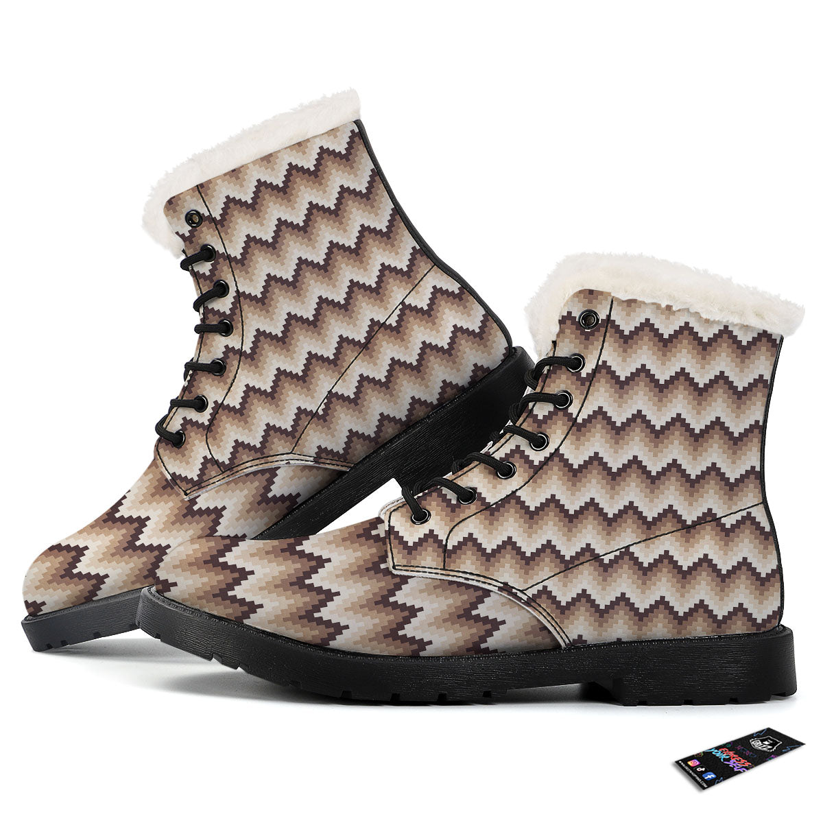 Zigzag Pixel Print Pattern Winter Boots-grizzshop