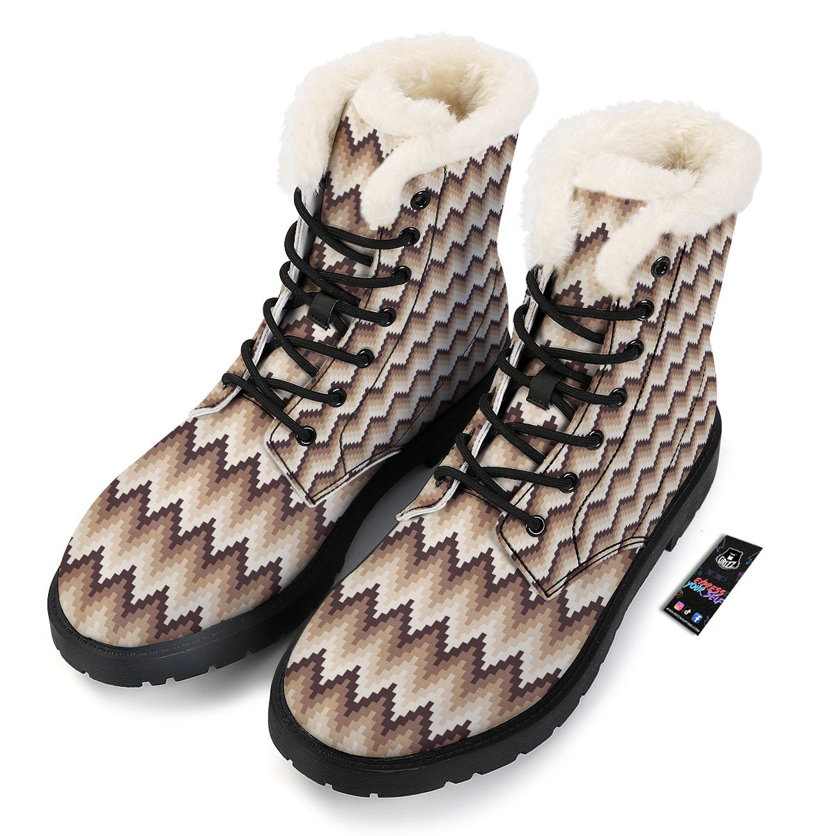 Zigzag Pixel Print Pattern Winter Boots-grizzshop