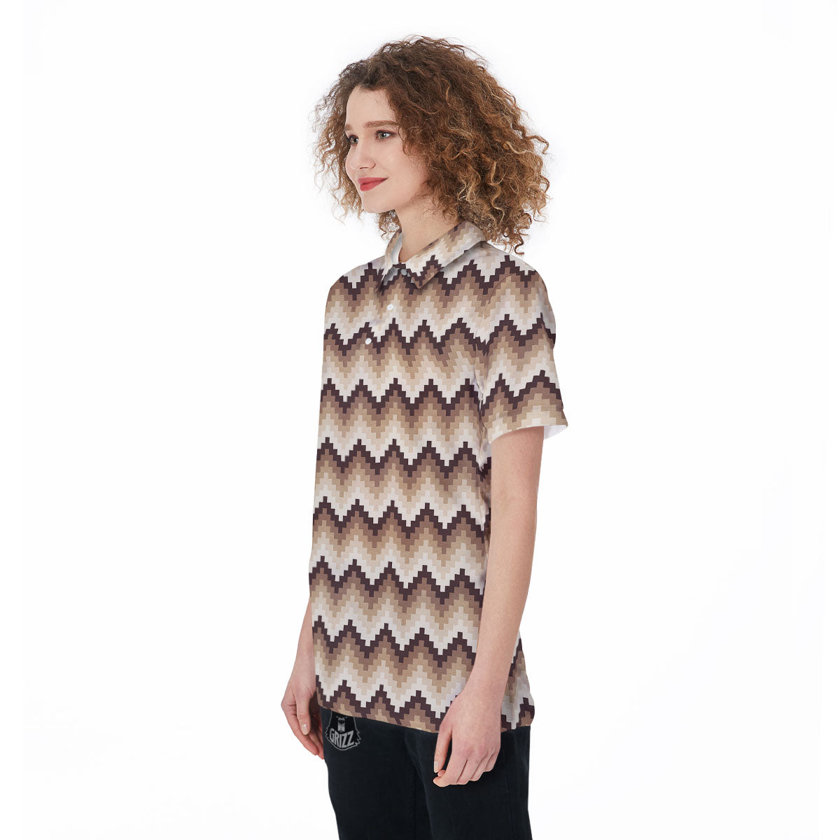 Zigzag Pixel Print Pattern Women's Golf Shirts-grizzshop